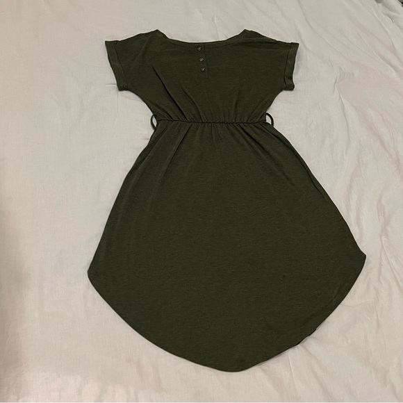 anna-kaci Dresses & Skirts - Anna Kaci Olive Green Wide Round Neck Button Front Dress